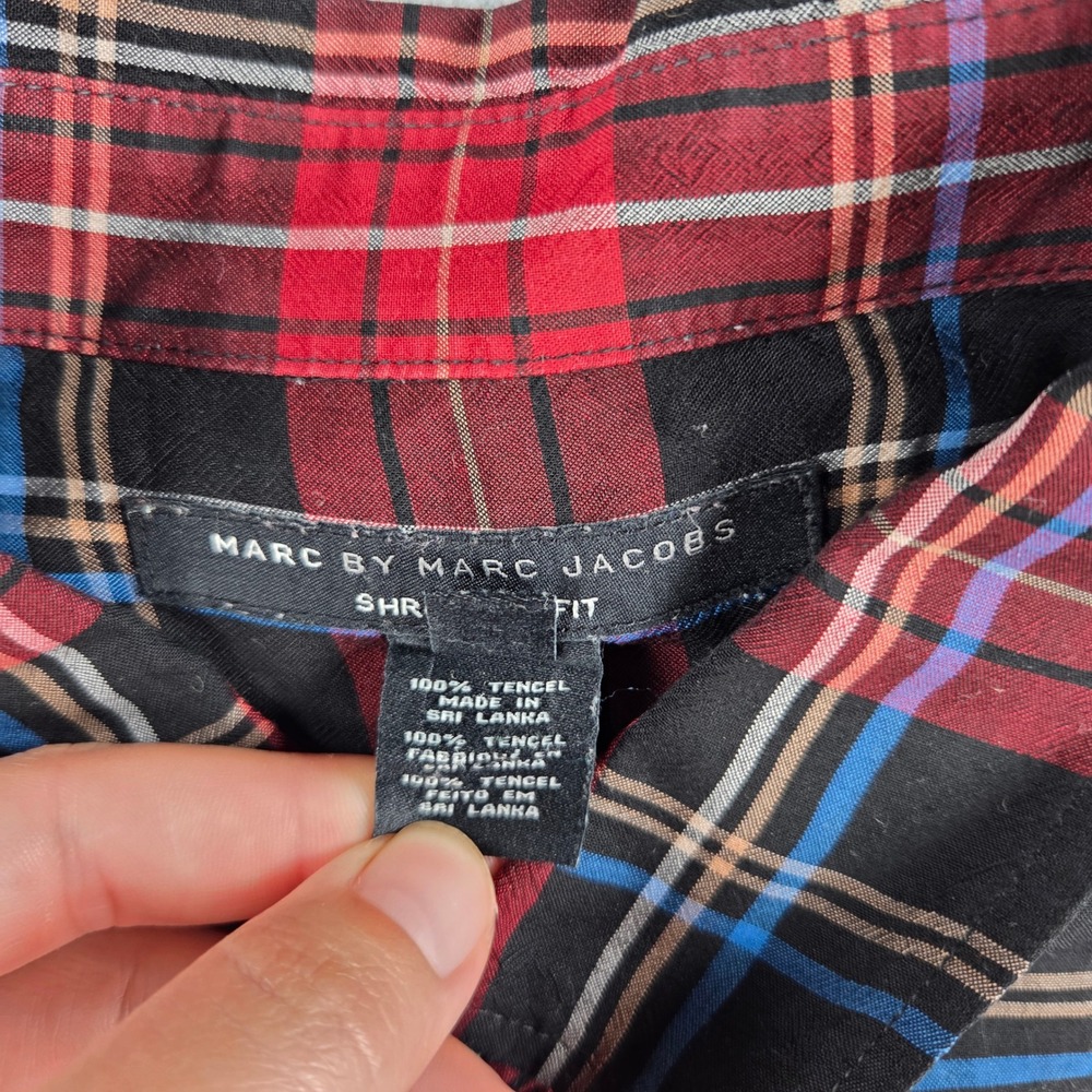 Marc by Marc Jacobs Button Down Mens XL Black Plaid Shrunken Fit Tencel Shirt - Picture 5 of 9
